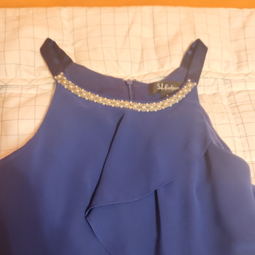 SL Fashions Royal Blue Dress with Pearl Accent